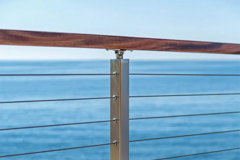 cable railing post with wood handrail