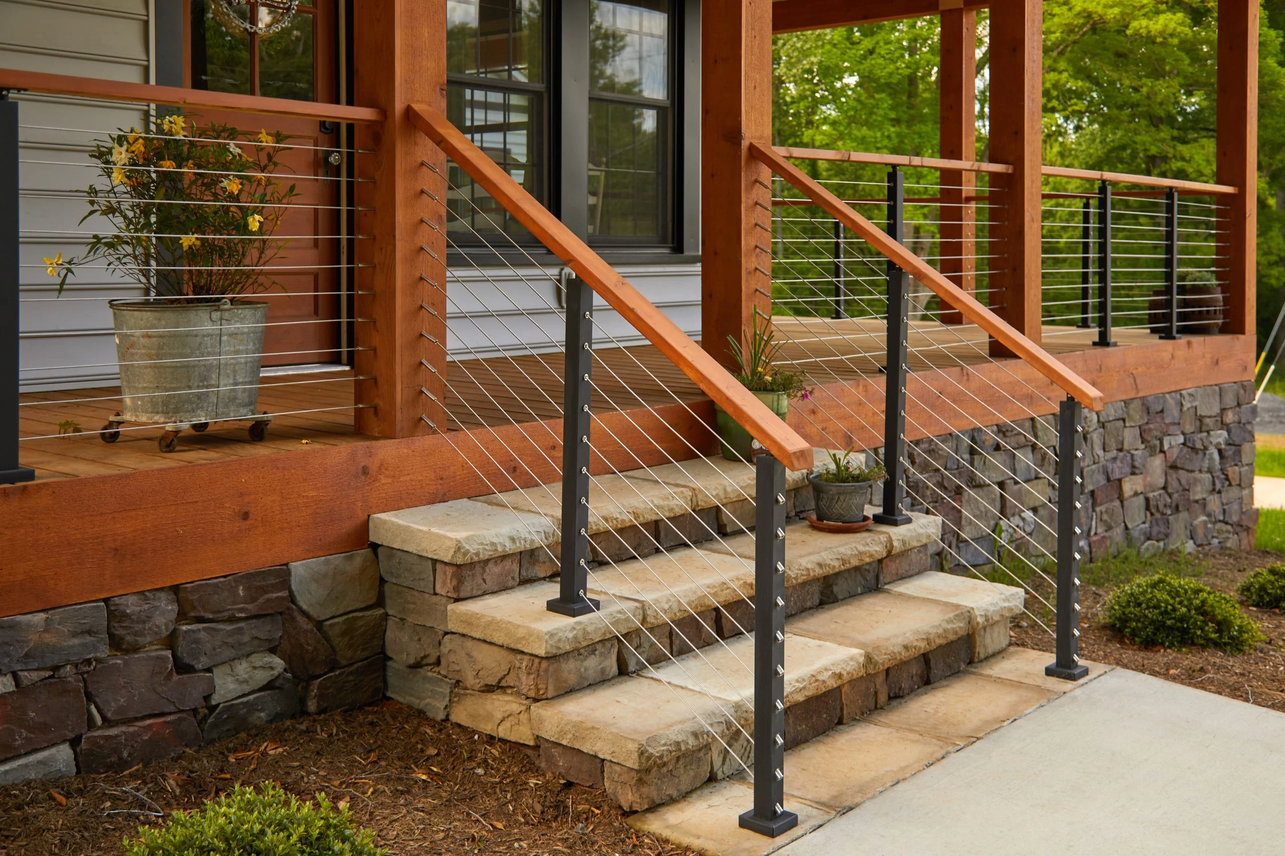 Wood Cable Railing Kits for a Wrap Around Porch - Viewrail