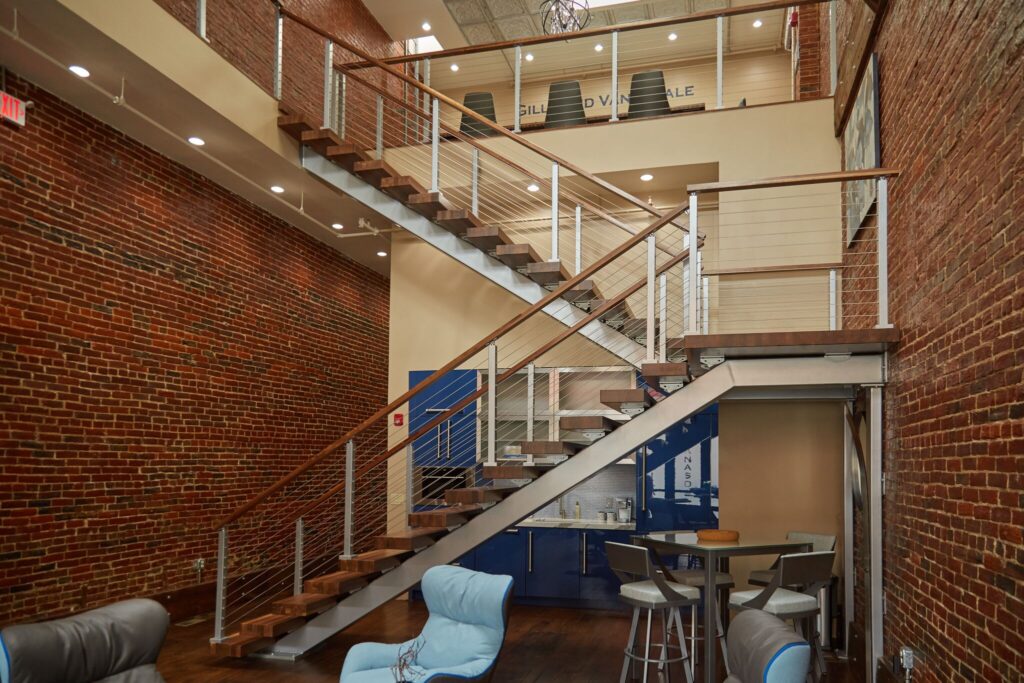 Switchback Stairs with walnut treads