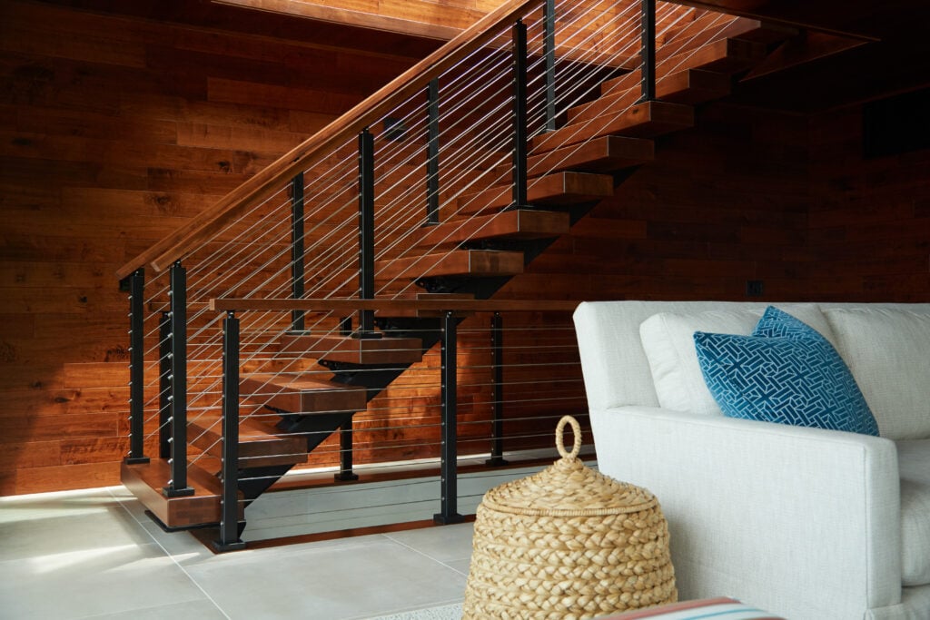 Floating Staircase with Aluminum Posts and Cable Railing