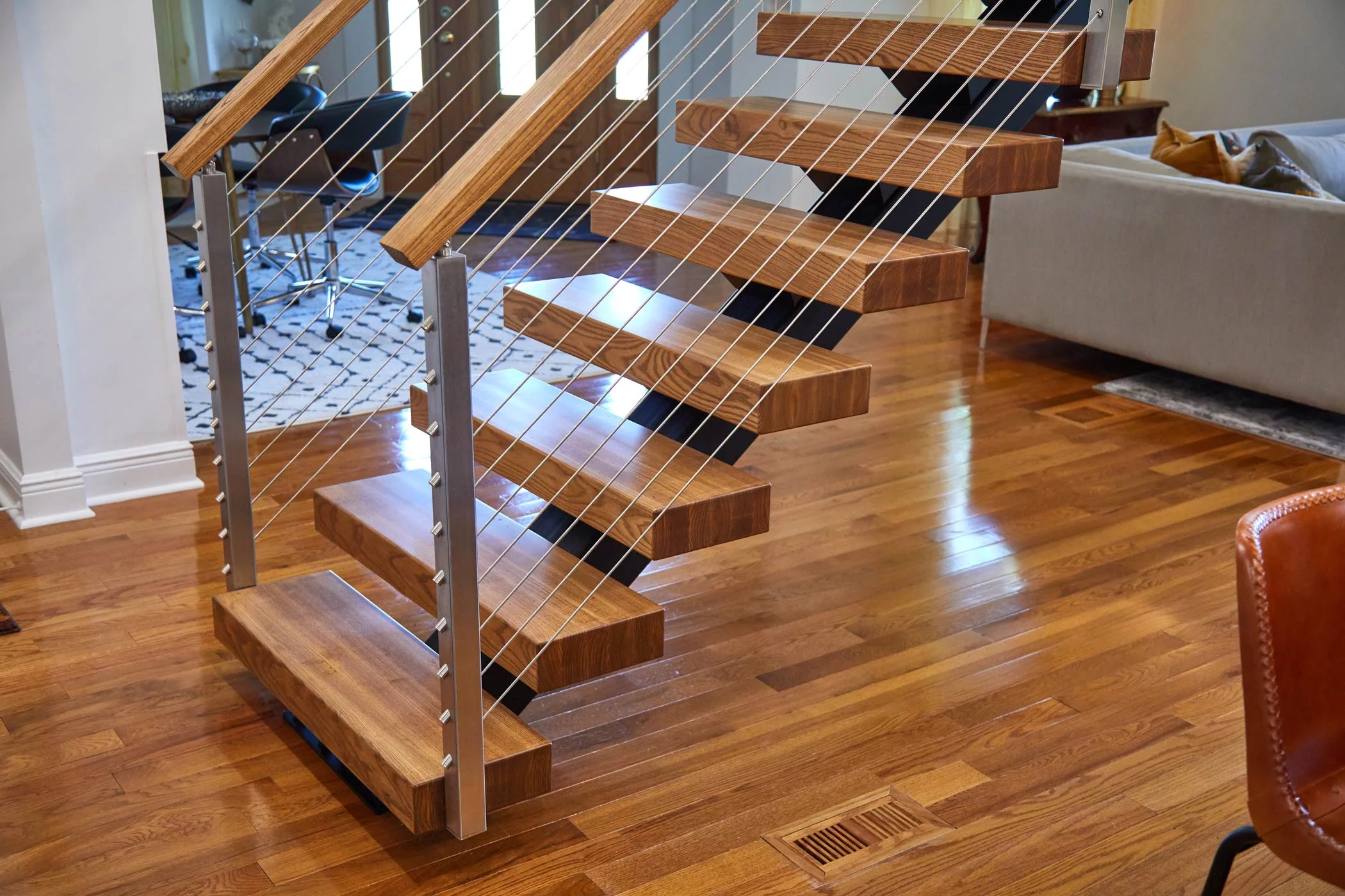 indoor cable railing on stairs