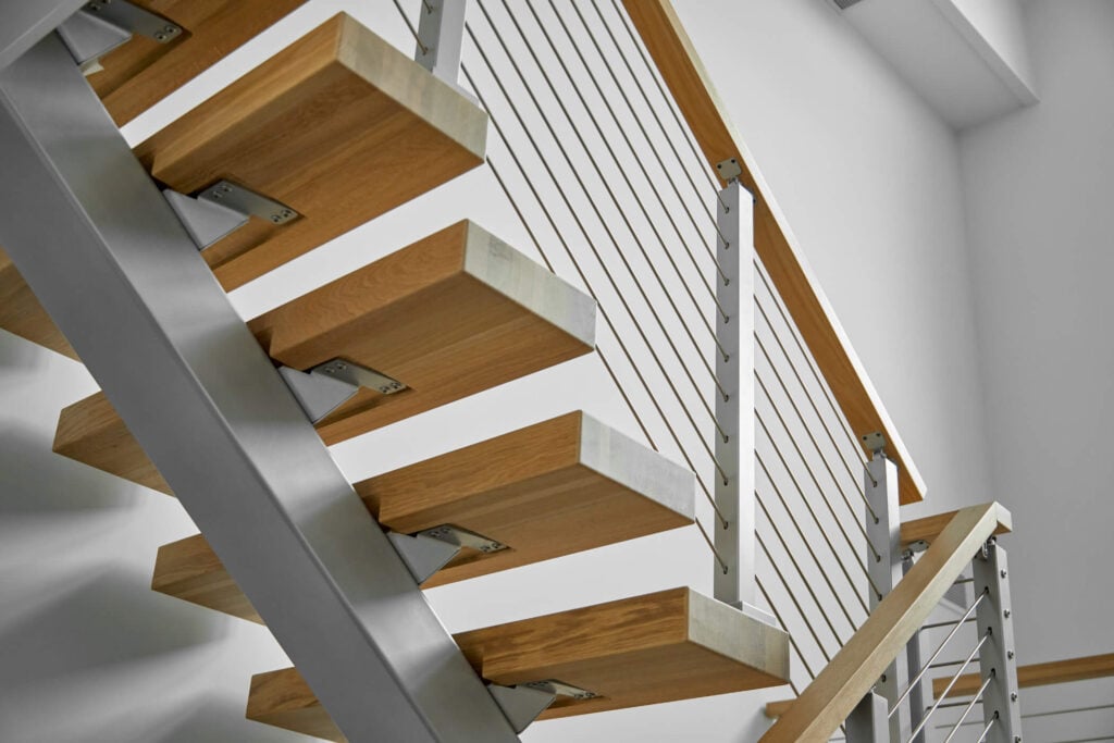 Close Up of stair treads with metal stringer