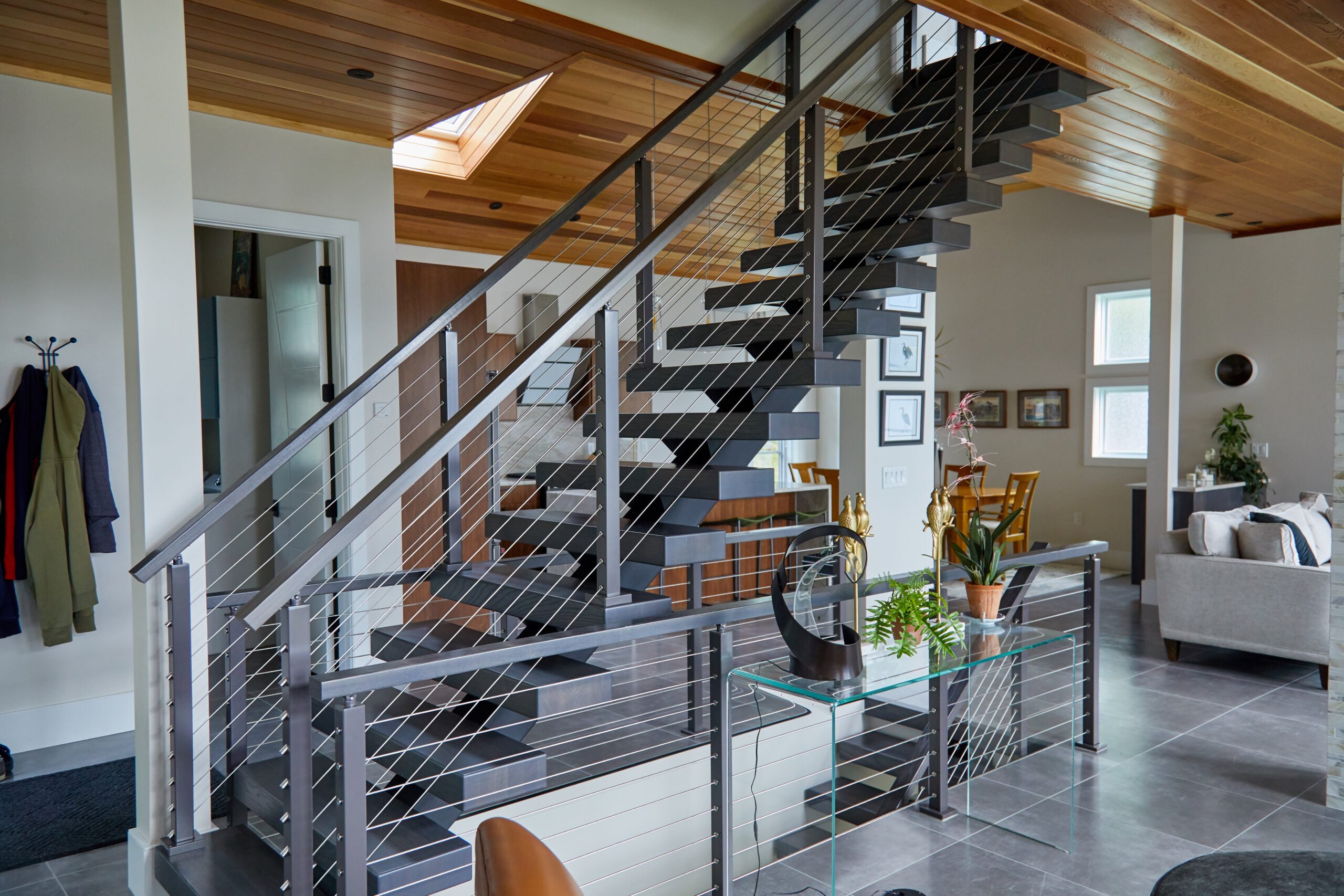 Cable Railing on Ash Floating Stairs - Viewrail