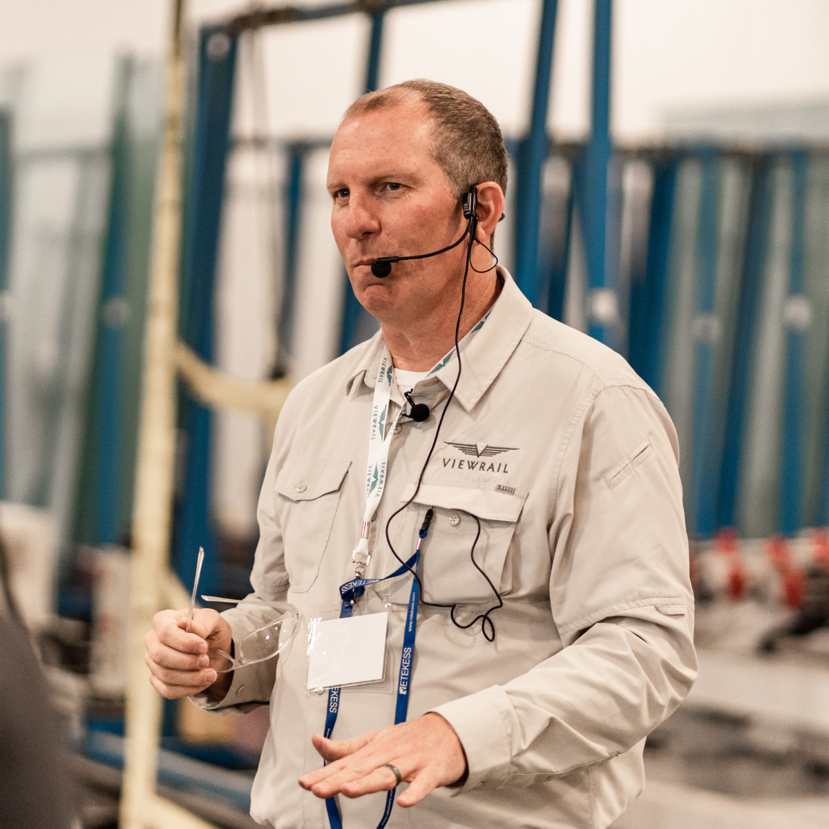 Len Morris giving a tour of Viewrail facilities in Goshen, IN