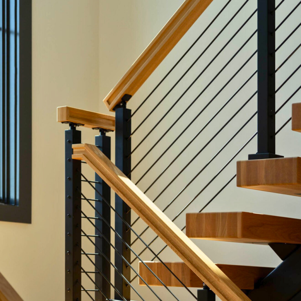 Signature railing with onyx rods shown