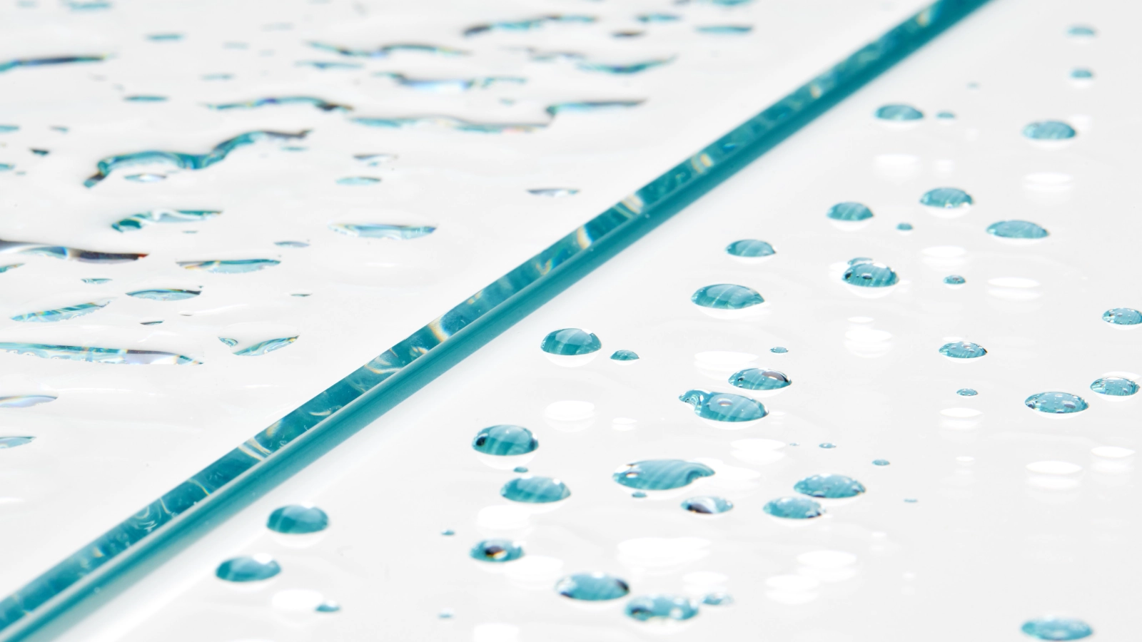 Glass with a hydrophobic coating (right) vs. without (left)